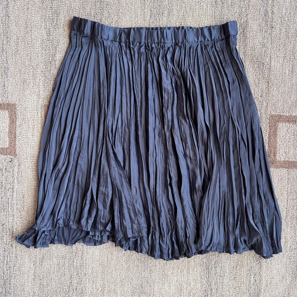 J. JILL NWT Satin Skirt Size XL Oxford Gray Midi Elastic Waist Flowy Crinkle $89